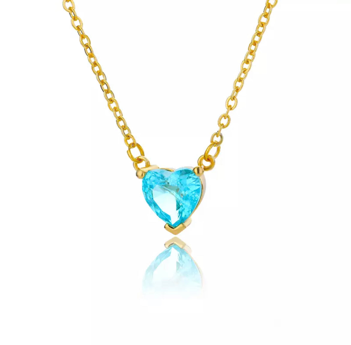 Cyan Kristal Ketting - Goud