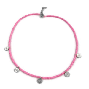 Roze Kralen Ketting - Zilver