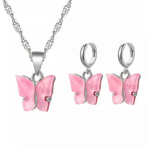 Roze Vlinder Set - Zilver