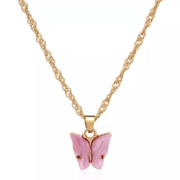 Roze Vlinder Ketting - Goud