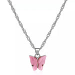 Roze Vlinder Ketting - Zilver