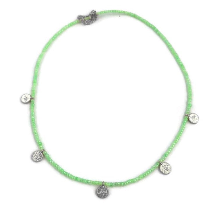 Groene Kralen Ketting - Zilver