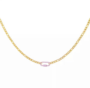 de Purple Clip necklace heeft een dikke chain en een paarse clip als bedel