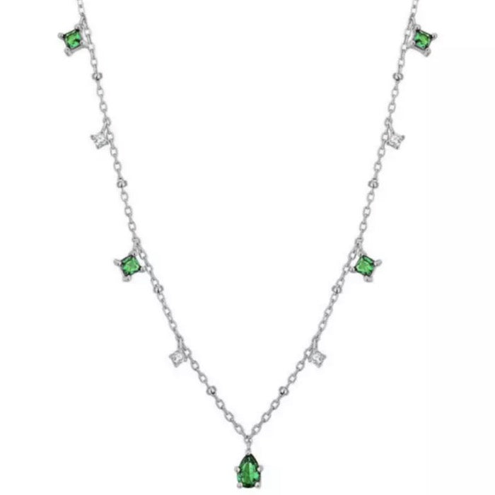 Groene Diamant Ketting - Zilver